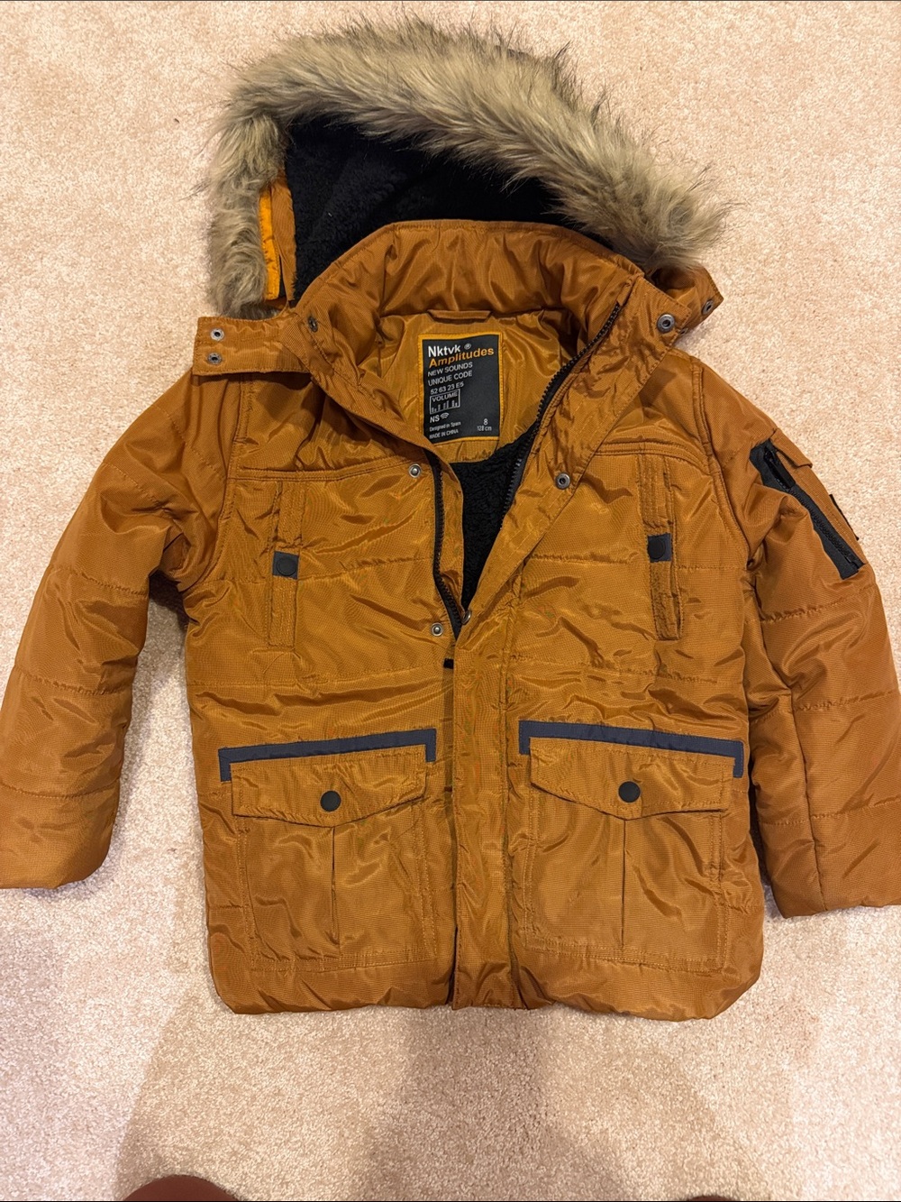 Mayoral Rust Orange Hooded Puffer Jacket with Faux Fur Trim